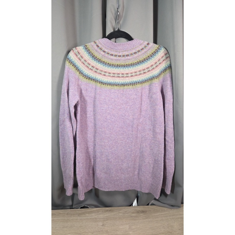 LL Bean Lavender Lamb Wool Pull Over Fair Isle Pattern Sweater Pockets XL Reg - Picture 2 of 6